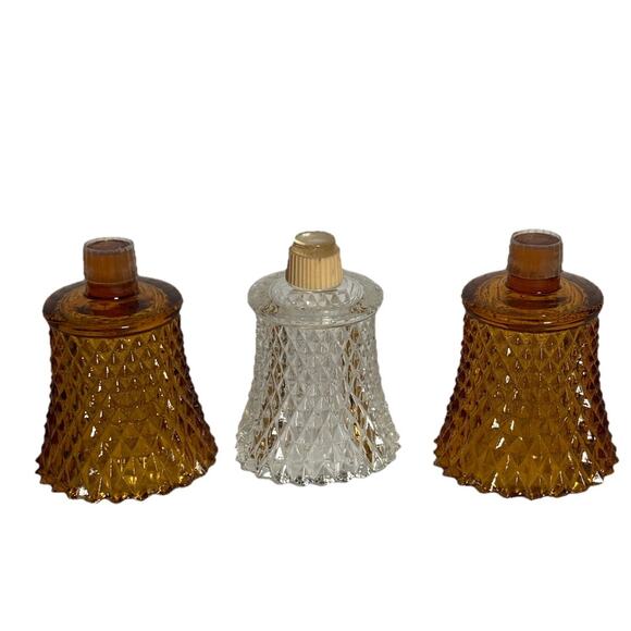 3 Home Interiors Amber & Clear Glass Votives Candle Holder Diamond Cut Grommet - Picture 1 of 16